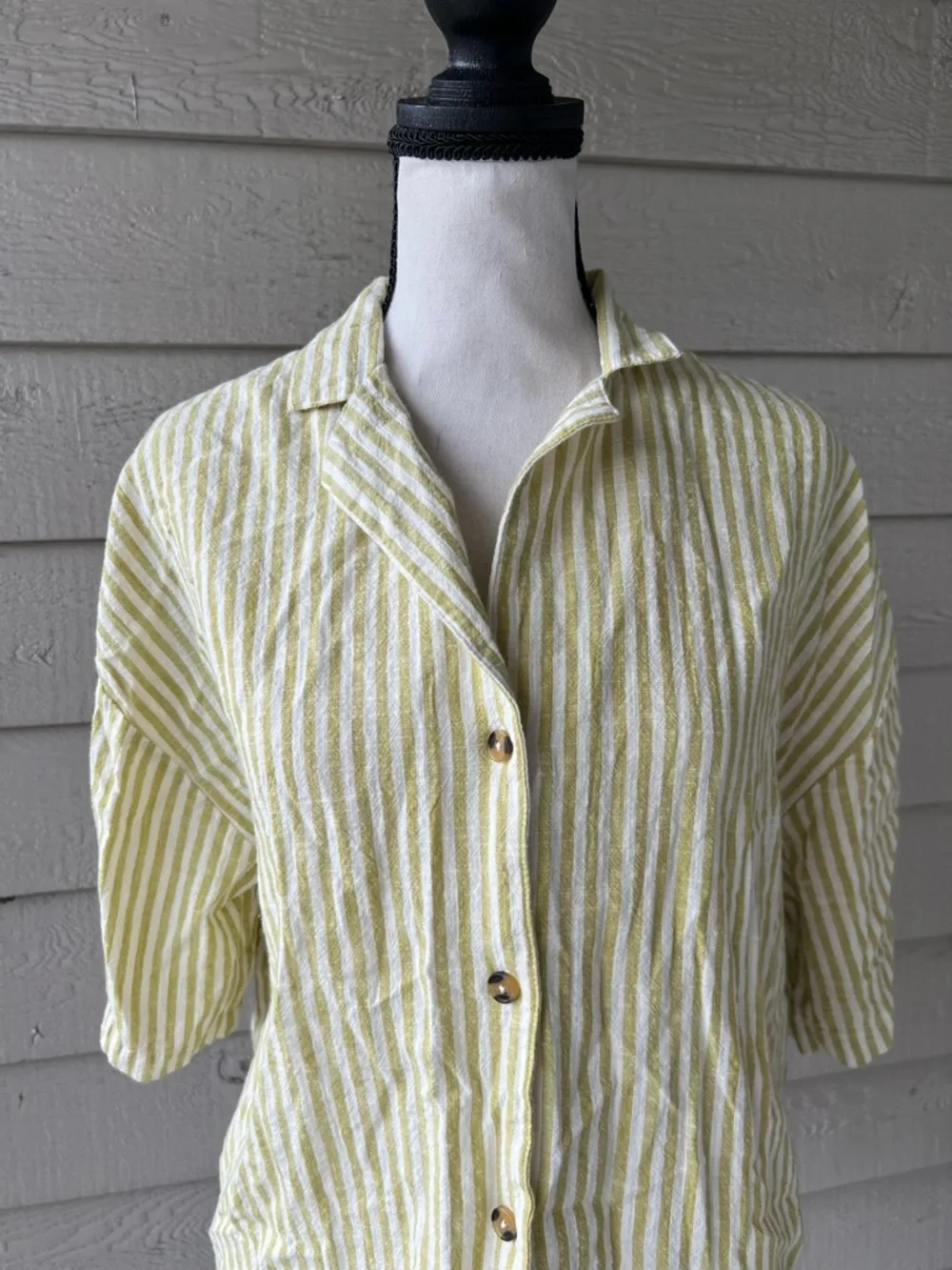 Billabong Green and White Striped Cotton Shirt Short Set - Picture 7 of 10